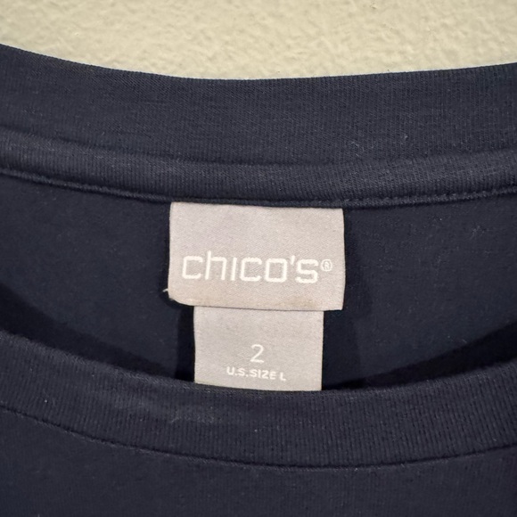 Chico's Womans T Shirt Navy Ruffle Flutter Sleeves Stretch Size 2 (Large) - Picture 2 of 7